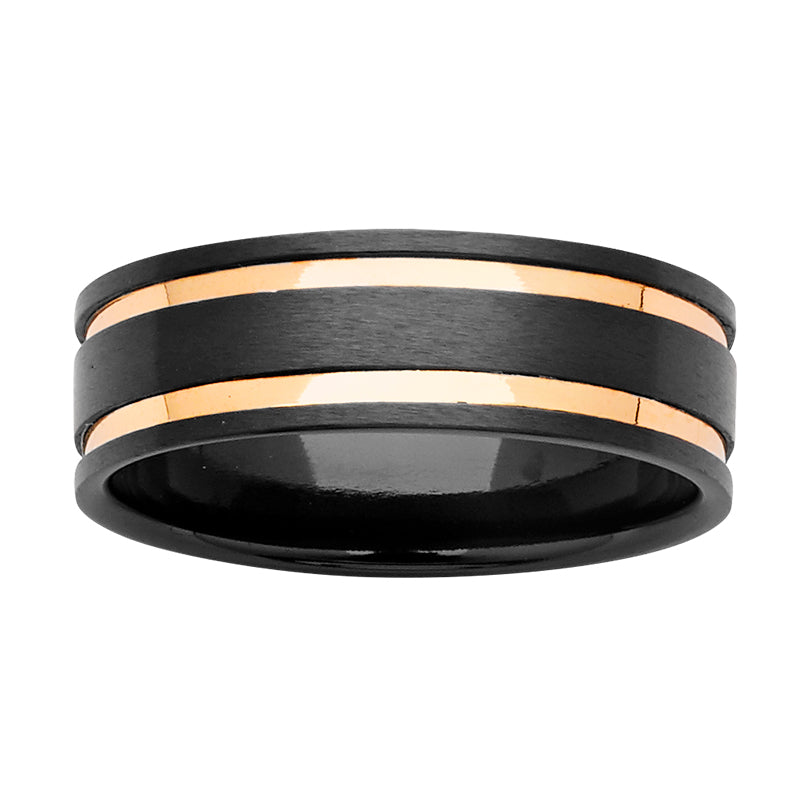 Mens Zircomium ring with double Gold inlays. 7m, main product view