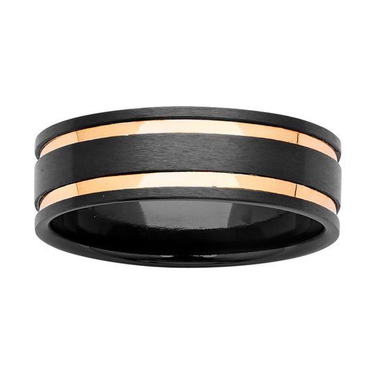 Mens Zircomium ring with double Gold inlays. 7m, main product view