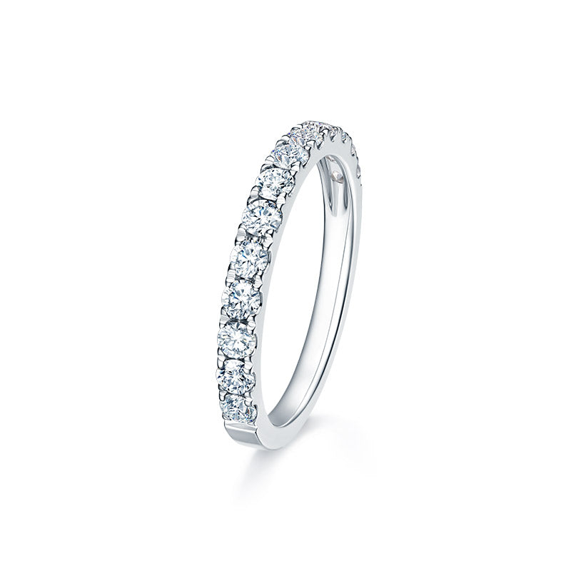 Classic scallop set diamond wedding ring, angled view