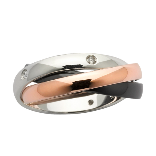 RUSSIAN 3 RING SET WITH DIAMONDS. WHITE/ROSE/ZIRCONIUM, main product view