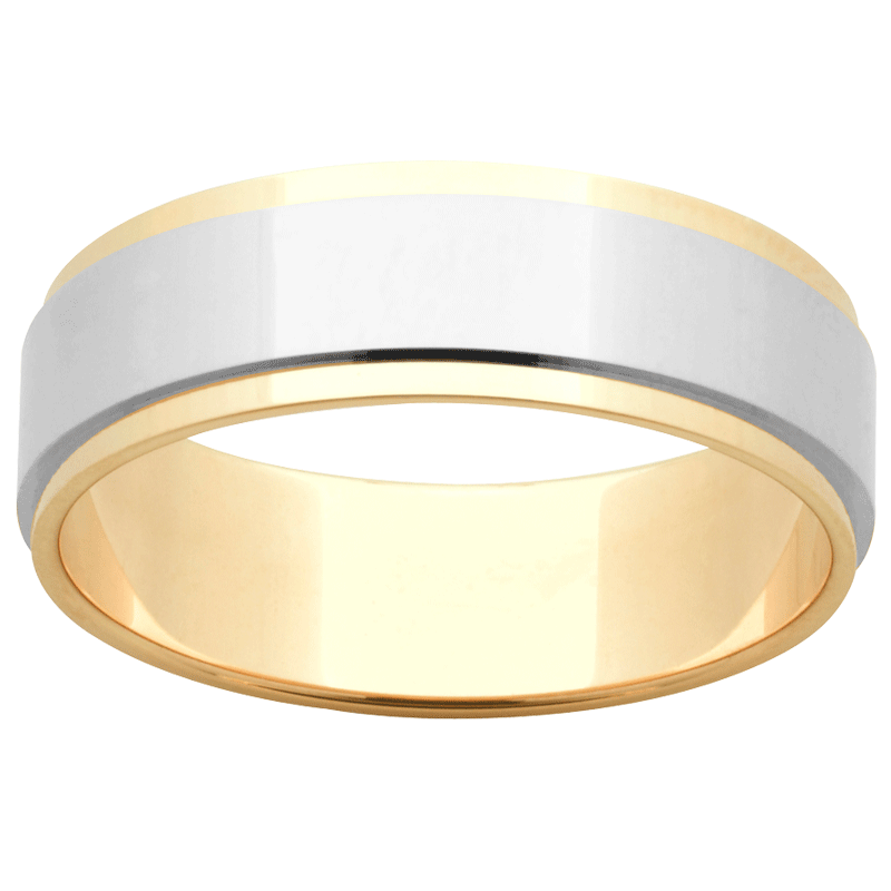 Stepped edge wedding band, angled view