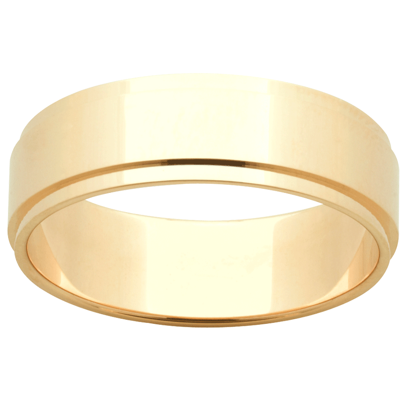 Stepped edge wedding band, angled view