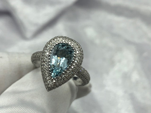 Stunning Aquamarine and diamond ring. 4.6+ total carats, in use