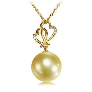 Twin Heart Golden Pearl Diamond Pendant