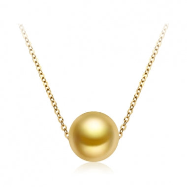 Classic drilled Gold Australian South Sea Pearl pendant with 18K Y/G chain