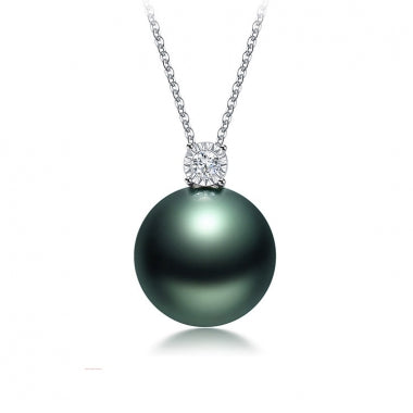 Classic diamond dangle Tahitian Pearl pendant