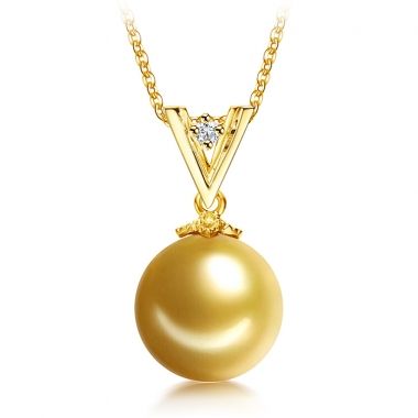 GOLD AUTRALIAN SOUTH SEA PEARL 'V' DIAMOND PENDANT