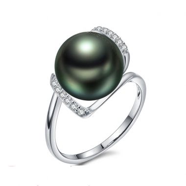 TAHITIAN PEARL AND DIAMOND PETITE RING, main product view