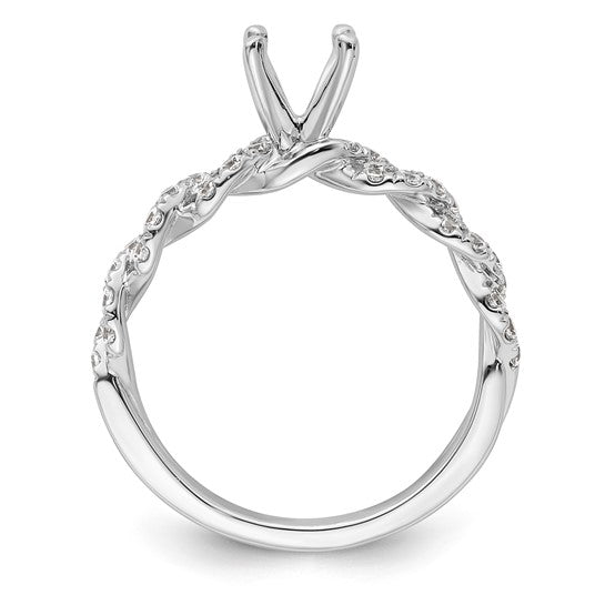 Twist diamond band 4 claw ring. Setting only, side view