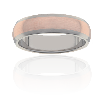 Titanium and 18K rose gold mens ring, 6mm wide