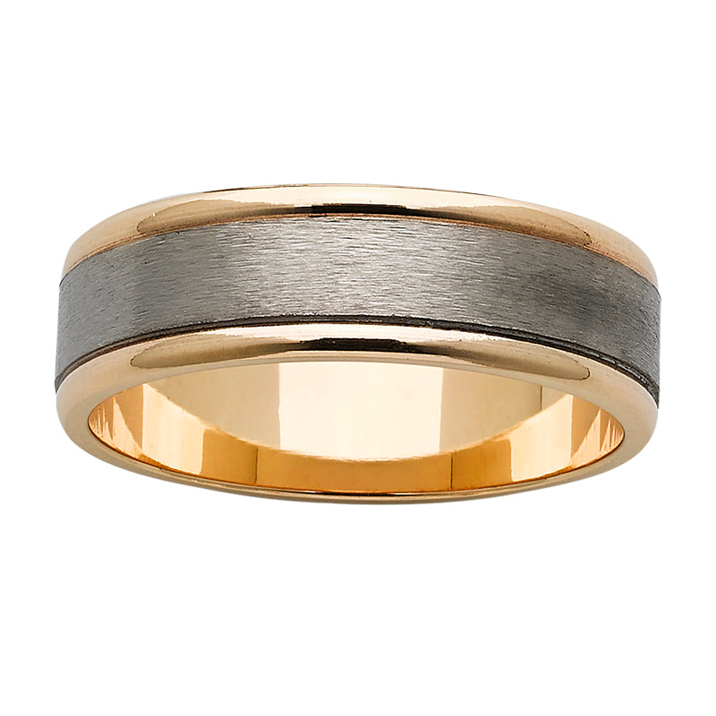 Mens Titanium and 18K Y/G two tone ring, 7mm wide