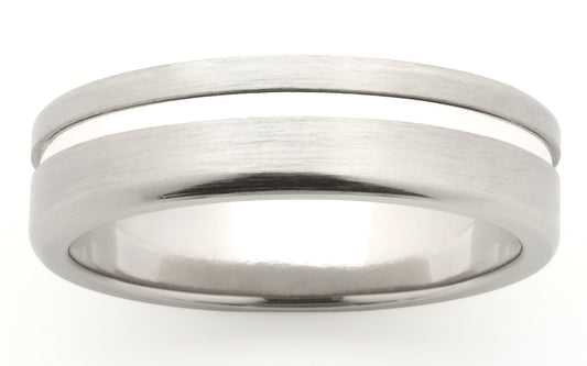 Mens Titanium and 18K W/G two tone ring, 6mm wide