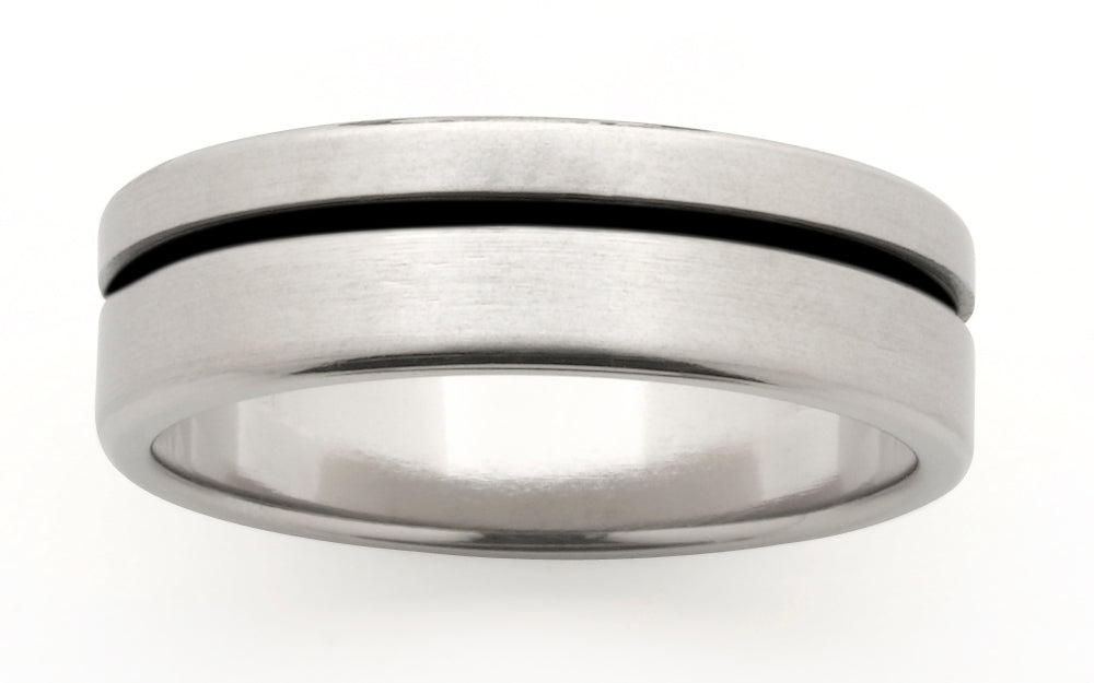 Mens Titanium satin finish ring with Black Rhodium, 7mm wide