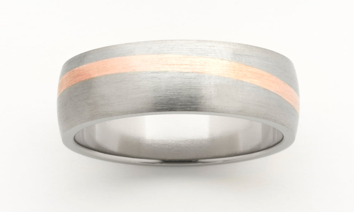 Mens Titanium and 18K R/G two tone ring, 7mm wide