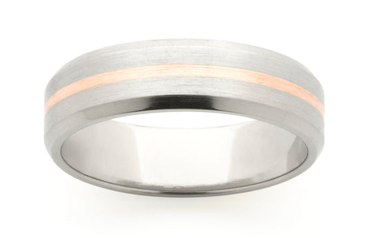 Mens Titanium and 18K R/G brushed ring, 6mm wide