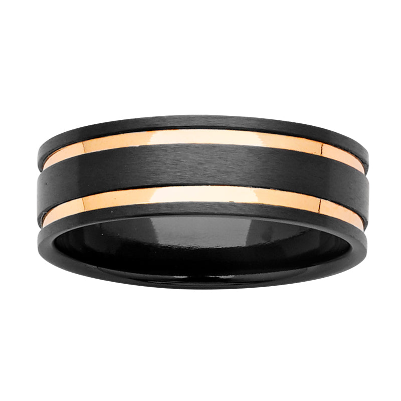 Mens Zircomium ring with double Gold inlays. 7m
